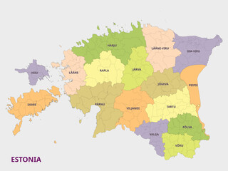 Fototapeta premium Map of Estonia showing administrative divisions