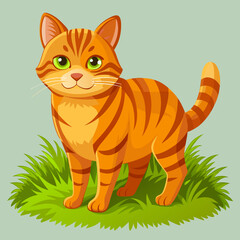 Adorable Orange Tabby Cat Sitting in Green Grass