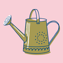 Olive Green Metal Watering Can Illustration © Lowrel