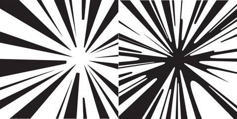 Two radial burst patterns appear, one with black lines on white and the other reversed.