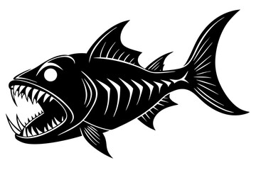 Aggressive Black and White Fish Illustration Fierce Predator Jaws
