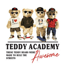 Cute teddy bear illustration.Funny teddy bears vector graphic.Cute cartoon character illustration for children's textile products.Cartoon bears doll in oversize fashion style .Cute bear graphic design