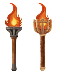 detailed vector illustration showing of fantasy and ancient torch isolated on white background