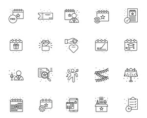 Vector icons depicting events including calendars tickets gifts golf graduation music party decor and checklists