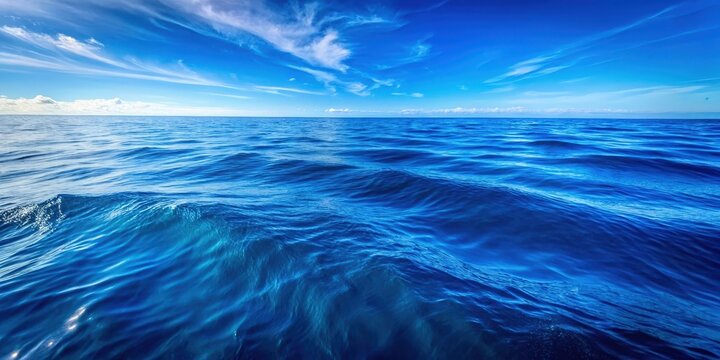 A vast expanse of deep blue ocean waters with gentle rolling waves under a sky filled with soft, white clouds.