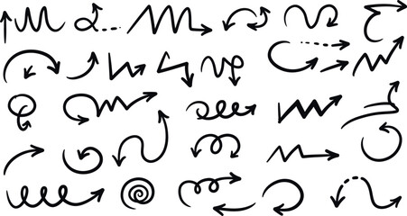 Collection of black hand-drawn arrows with diverse directions and styles