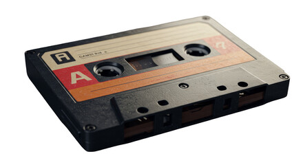 Realistic Photo of a Vintage Cassette Tape Isolated on Transparent Background