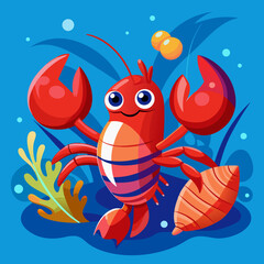 Fototapeta premium Happy Cartoon Lobster in Underwater Scene Illustration
