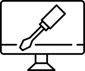 Laptop Repair Outline Linear Sign for Graphic and Web Design, Apps, Adverts, Various Cards