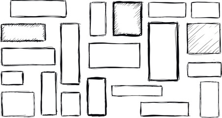 Assorted hand-drawn rectangles in abstract pattern