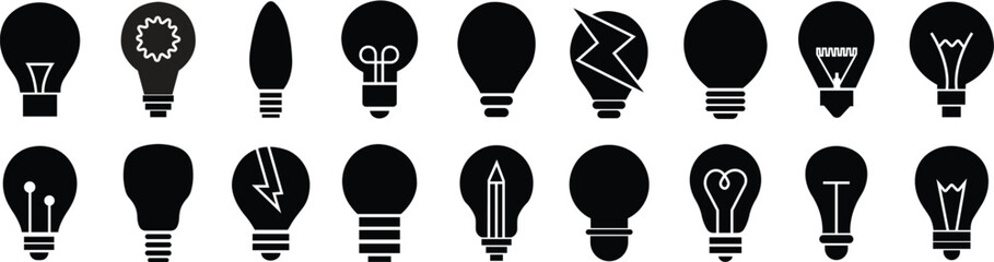Bulb light vector icons set. lamp icon collection in flat. Lighting Electric lamps illustration symbol. Idea sign or logo.