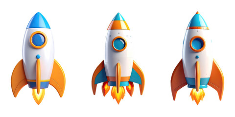 3D cartoon rocket icon.