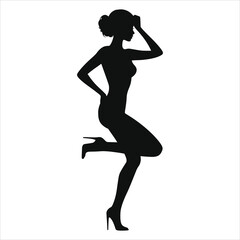 ( Peep-toe heels)Graceful female vector silhouette in high heels, perfect for fashion or beauty/A sophisticated silhouette of a woman, posed in a dynamic yet elegant stance.