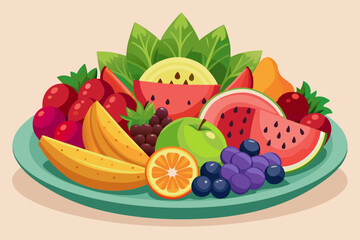 Assorted fresh fruit platter on teal plate