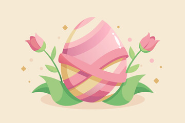 Pink easter egg with spring flowers illustration