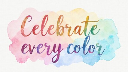 Vibrant rainbow color celebration background with 'Celebrate every color' text for marketing campaigns, social media posts, and branding materials with copy space for text