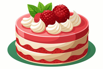 Delicious raspberry cake with cream and mint