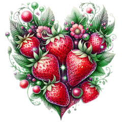 Sweet summer fruits strawberries heart object isolated on white background
