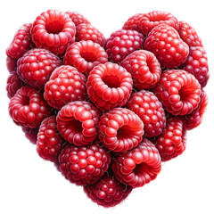 Sweet summer fruits raspberry heart isolated on white background