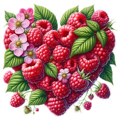 Sweet summer fruits raspberry heart isolated on white background