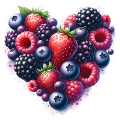 Sweet summer fruits wild berries heart isolated on white background