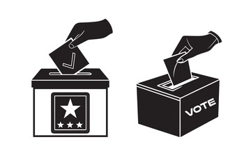 Voting Ballot Box Icon Hand Casting Vote Silhouette Illustration