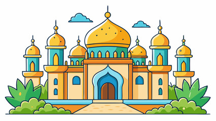 Fantasy style Arabian castle with pointed domes and gold details 