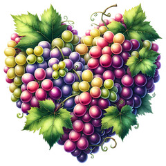 Sweet summer fruits grape berry heart isolated on white background