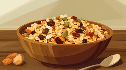 Healthy homemade granola a wooden bowl filled