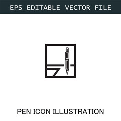 Pen Icon Logo Vector Image in Black and White for Stationery Branding and Graphic Design

