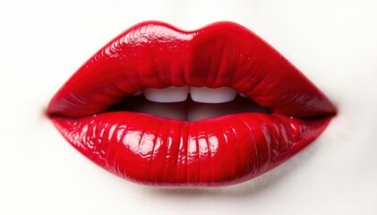 Perfectly smooth red lips isolated on seamless white, background, image