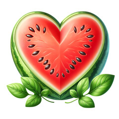 Sweet summer red watermelon heart isolated on white background