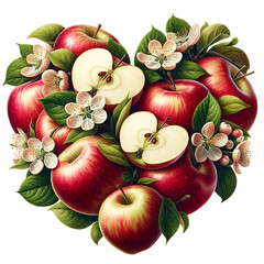 Sweet summer fruits apples heart isolated on white background