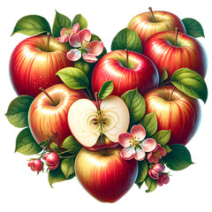 Sweet summer fruits apples heart isolated on white background