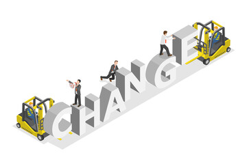 3D Isometric Flat  Illustration of Change Banner, Big Business Transition