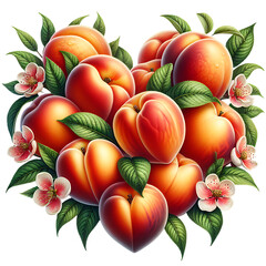 Sweet summer fruits peach heart isolated on white background