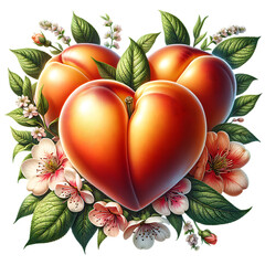 Sweet summer fruits peach heart isolated on white background