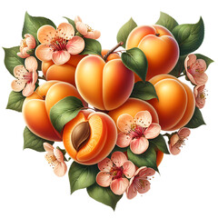 Sweet summer apricots fruit heart isolated on white background