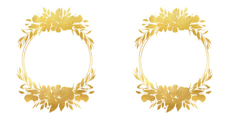 Elegant round golden floral frame on transparent background, Luxury gold circle leaf and flowers ornament, for wedding or engagement invitations, thank you cards, logos, greeting