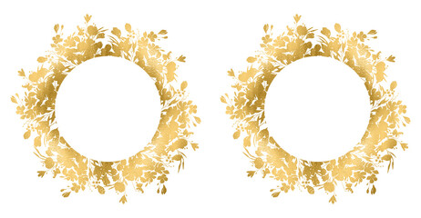 Hand drawn gold floral wreaths, Golden Floral Wreath Frame Botanical Circle Border Design, golden elements for wedding, holiday and greeting cards, web, print scrapbooking design