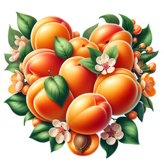 Sweet summer apricots fruit heart isolated on white background