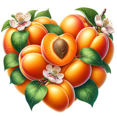 Sweet summer apricots fruit heart isolated on white background
