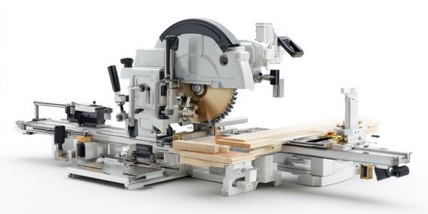 Precision woodworking with a modern miter saw. Clean lines and sharp details.