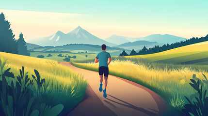 Running along a peaceful countryside path a jogger