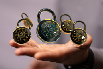 High-quality image of combination locks, symbolizing data protection and cybersecurity.