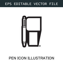 Pen Icon Logo Vector Image in Black and White for Stationery Branding and Graphic Design

