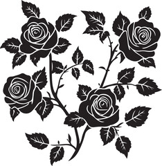 A black silhouette Rose flower set, Vector flat design roses silhouette white background