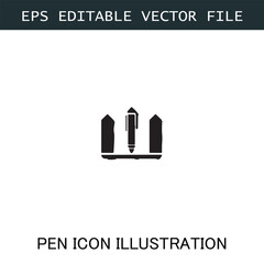 Pen Icon Logo Vector Image in Black and White for Stationery Branding and Graphic Design


