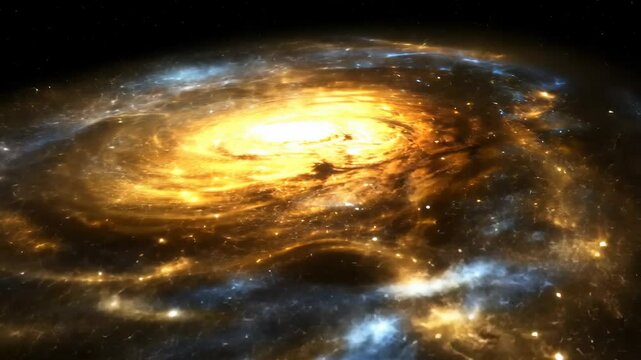 Cosmic spiral dance: glowing galaxy spin illuminates space wonders