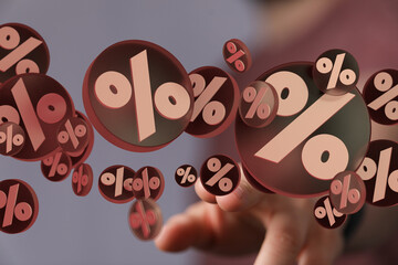 3D rendered image of percentage symbols floating in the air. Perfect for marketing materials.